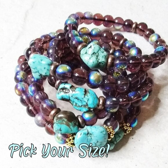 Flashy Beaded Stretch Bracelet! Turquoise Magnesite! Various Sizes - Pick Yours! - Picture 4 of 14